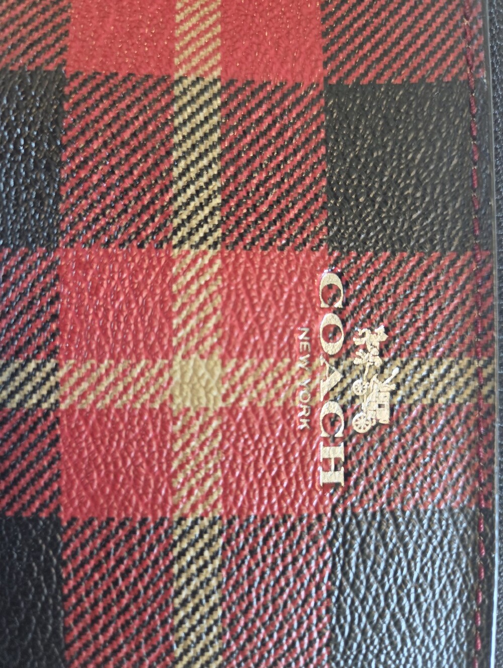Coach Red & Black Plaid Wristlet with Gold Logo - Picture 3 of 8